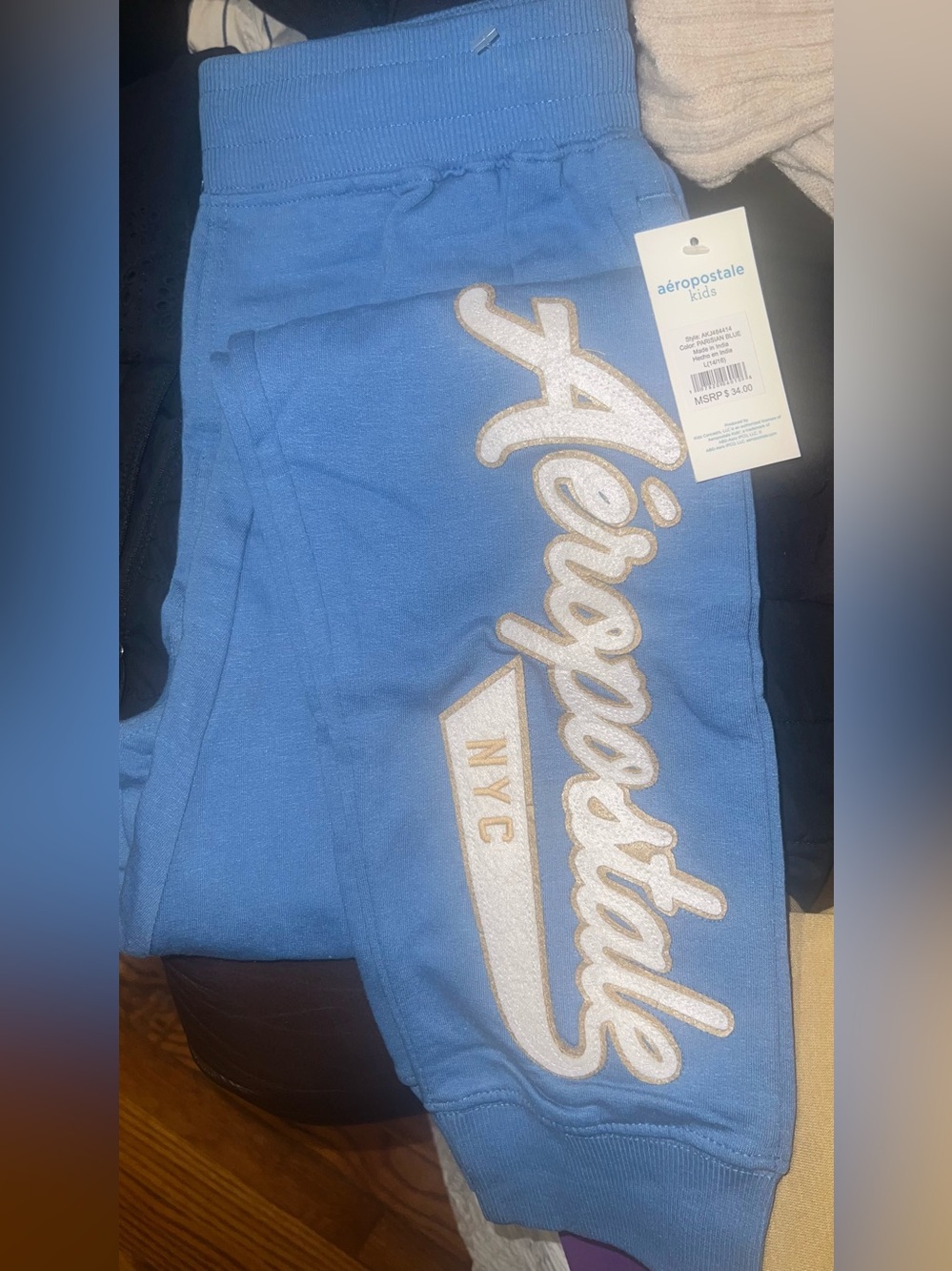 Aeropostale Kids Light Blue Sweatpants with White & Gold Logo